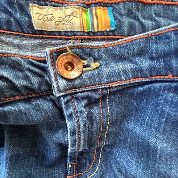 True Grit Boutique denim jeans copper button red yellow top stitching size 31 - Picture 8 of 16